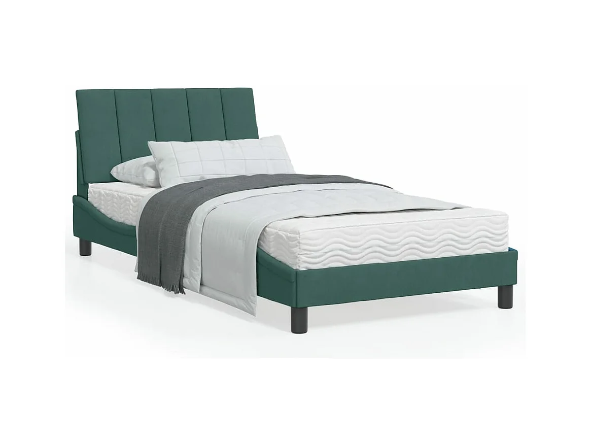 Lit avec matelas vert foncé 100x200 cm velours