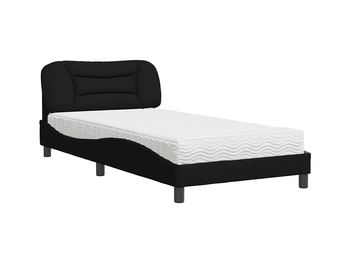 Lit avec matelas noir 100x200 cm tissu