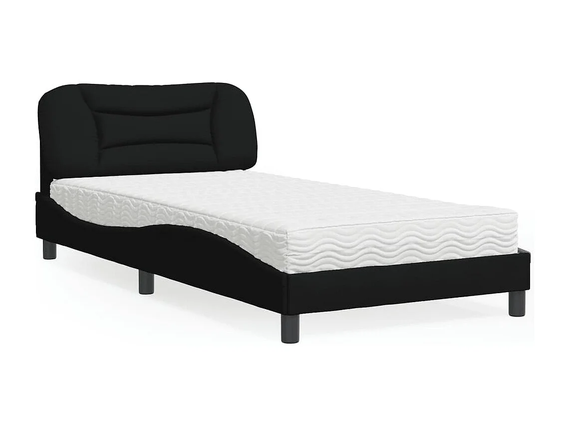Lit avec matelas noir 100x200 cm tissu