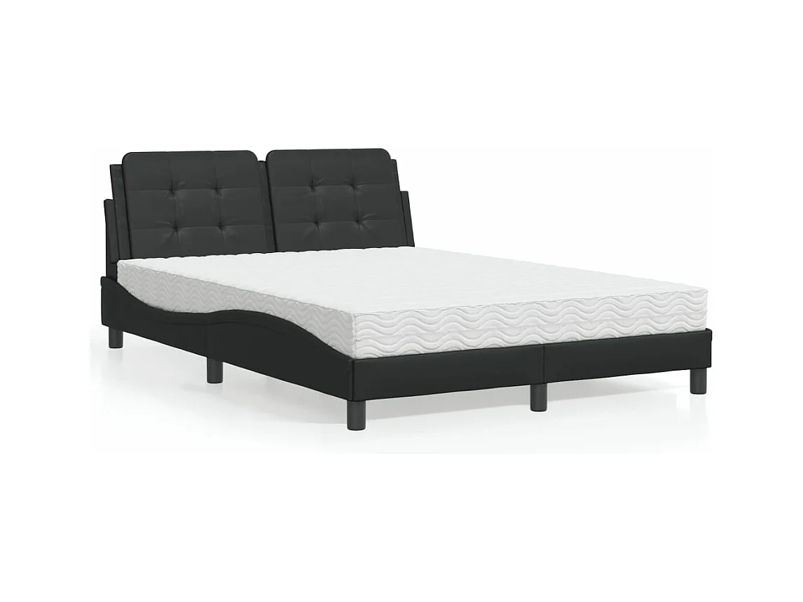 Cama com colchão preto 140x190 cm couro sintético