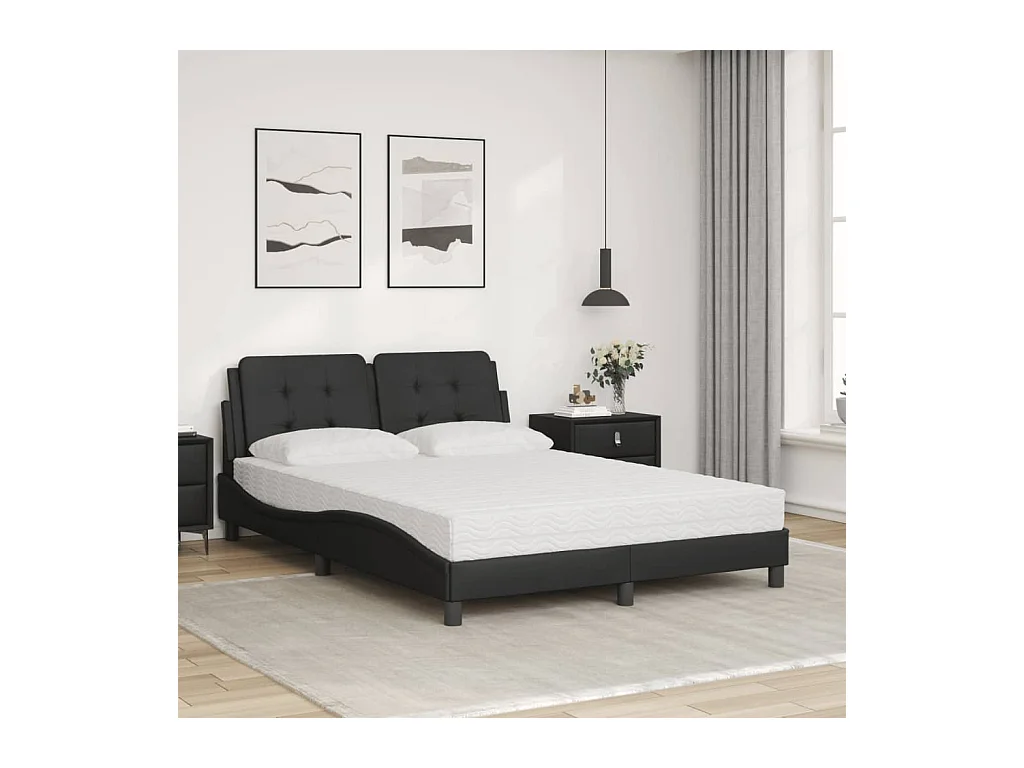 Cama com colchão preto 140x190 cm couro sintético