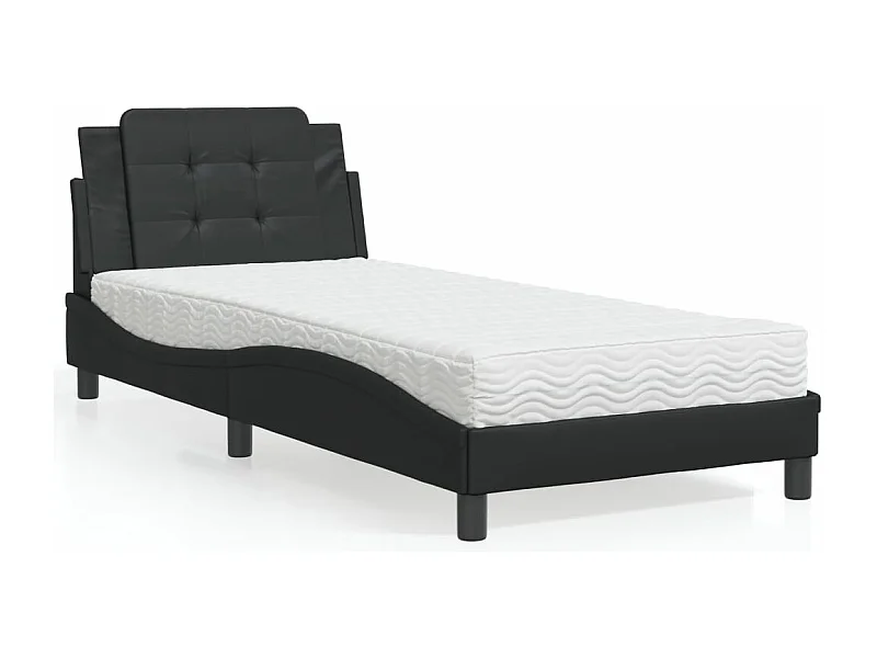 Cama com colchão preto 90x200 cm couro sintético