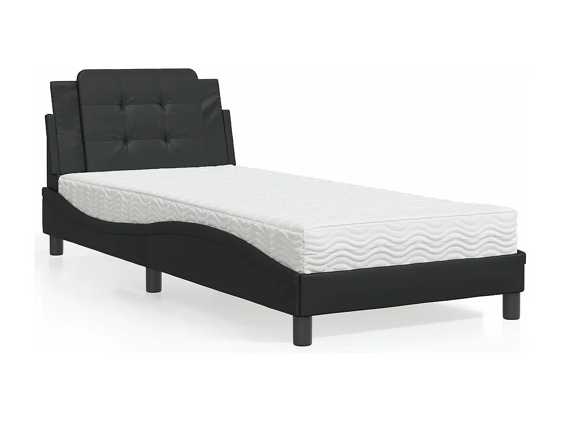 Lit avec matelas noir 90x200 cm similicuir