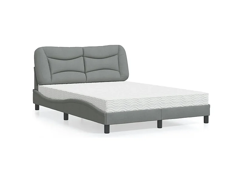 Lit avec matelas gris clair 120x200 cm tissu