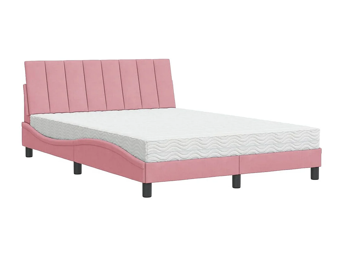 Letto con Materasso Rosa 140x190 cm in Velluto