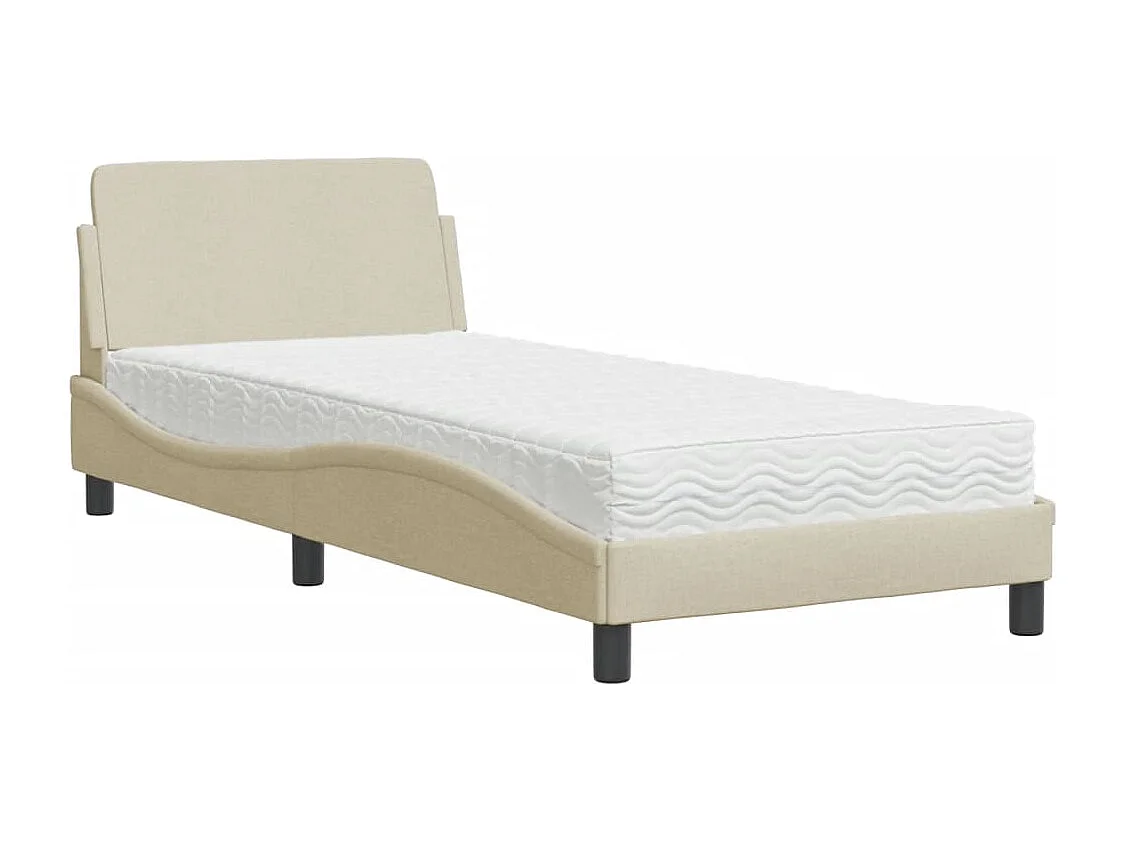 Cama com colchão creme 90x190 cm tecido