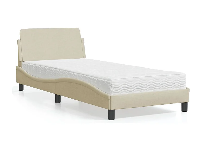 Lit avec matelas crème 90x190 cm tissu
