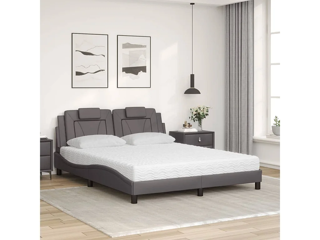 Lit avec matelas gris 160x200 cm similicuir