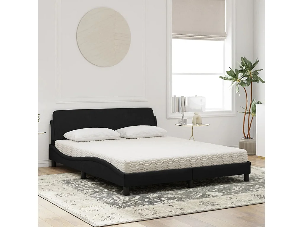 Lit avec matelas noir 160x200 cm velours