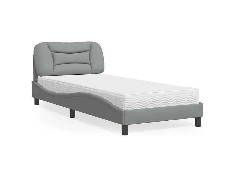 Letto con Materasso Grigio Chiaro 90x190 cm in Tessuto