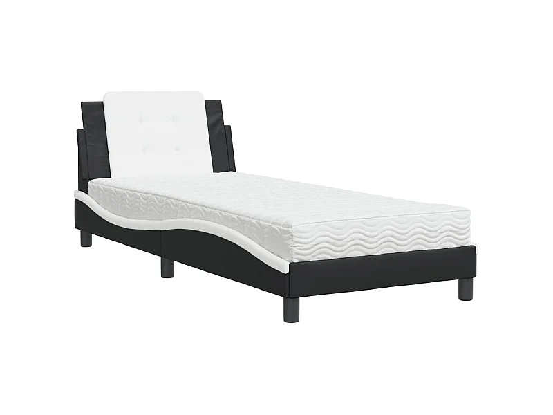 Cama com colchão preto e branco 100x200 cm couro sintético