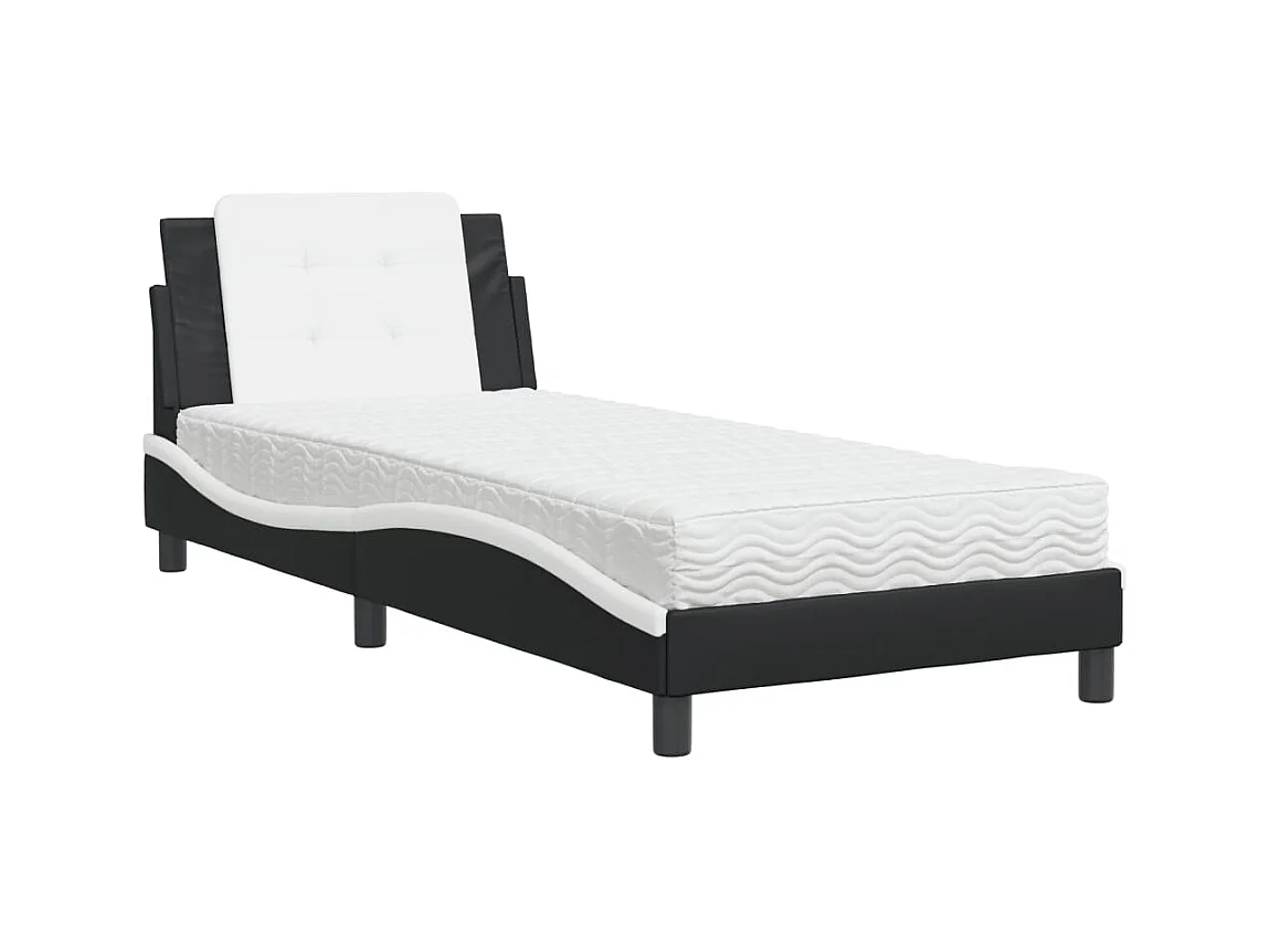 Lit avec matelas noir et blanc 100x200 cm similicuir