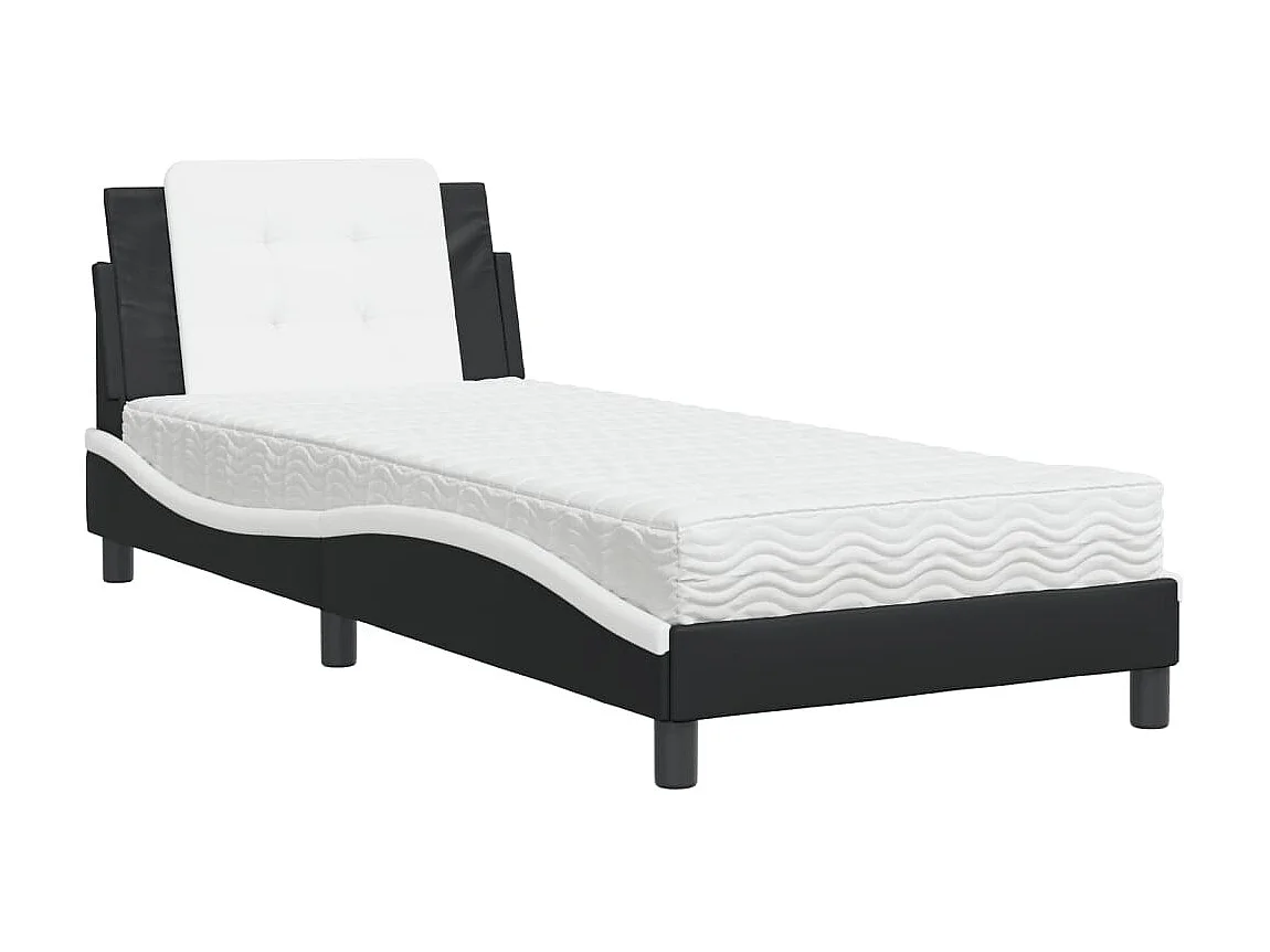 Cama com colchão preto e branco 100x200 cm couro sintético