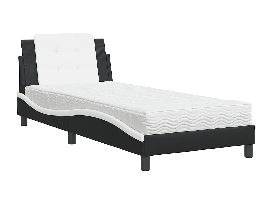Cama com colchão preto e branco 100x200 cm couro sintético