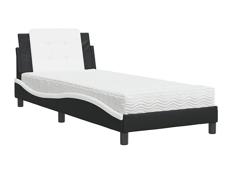 Lit avec matelas noir et blanc 100x200 cm similicuir