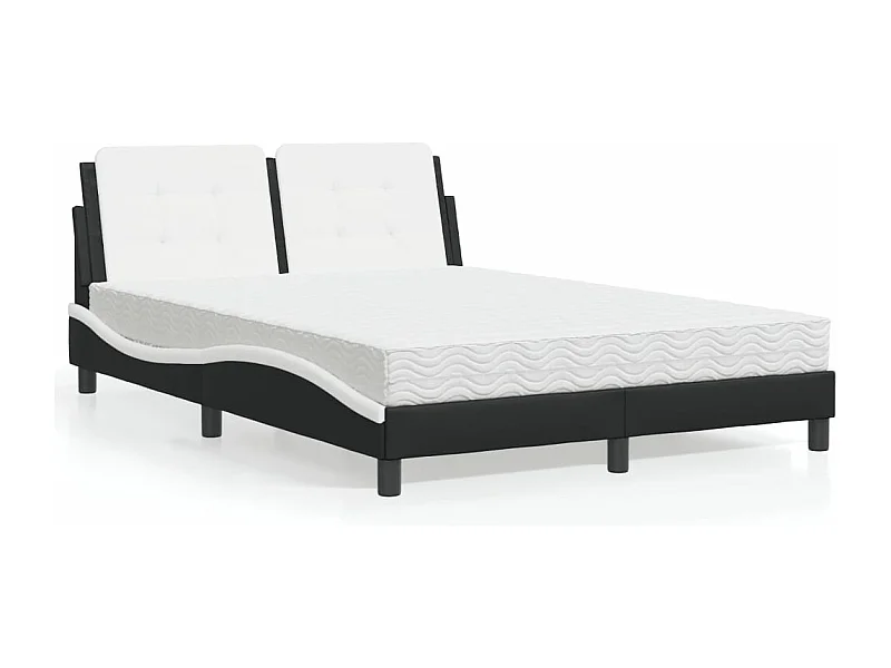Lit avec matelas noir et blanc 140x200 cm similicuir