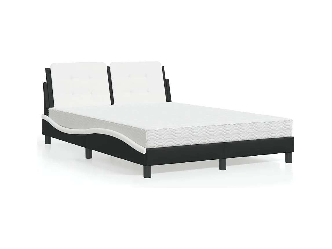 Lit avec matelas noir et blanc 140x200 cm similicuir