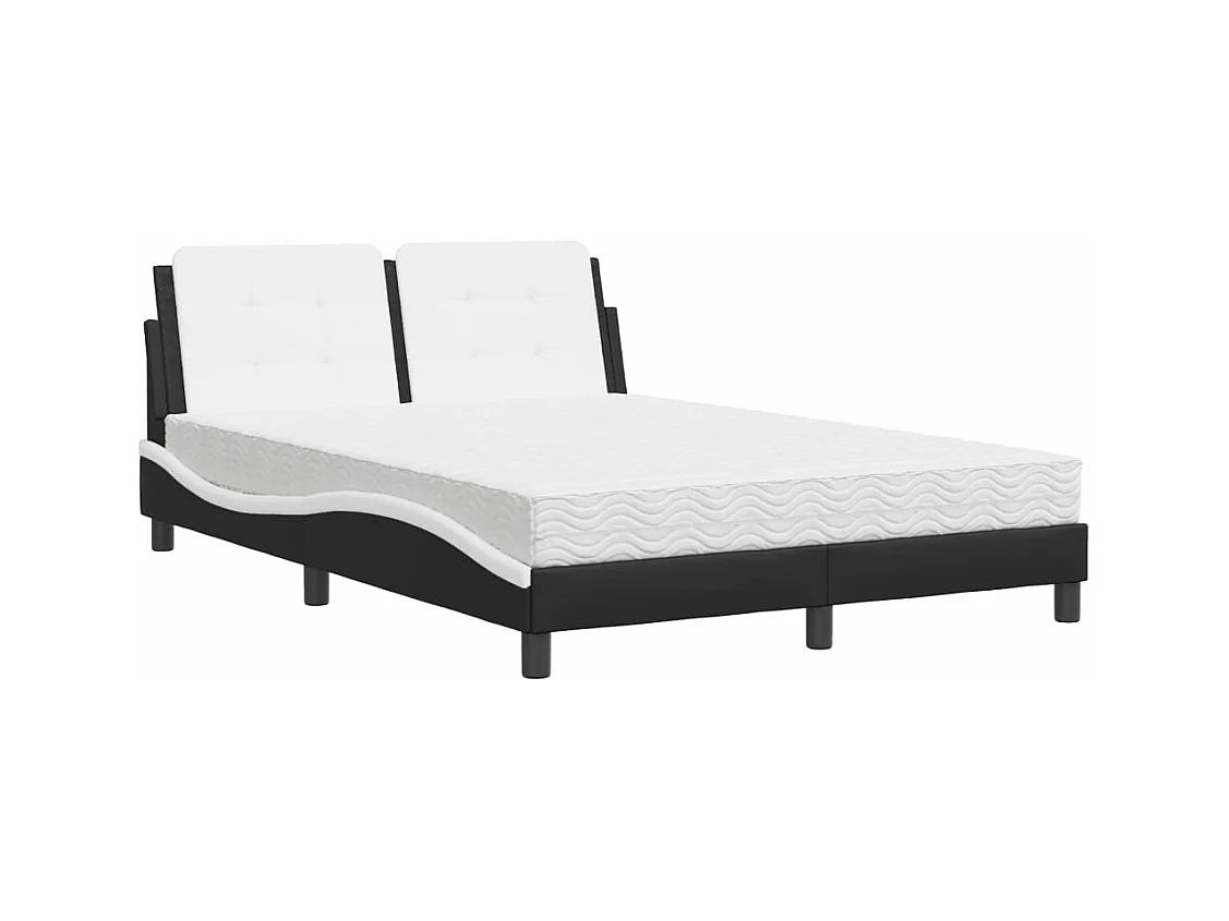 Lit avec matelas noir et blanc 140x200 cm similicuir