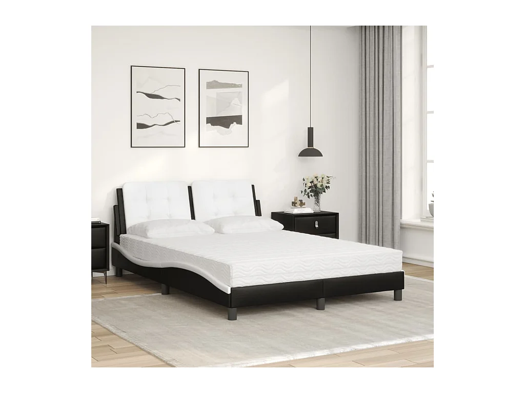 Lit avec matelas noir et blanc 140x200 cm similicuir