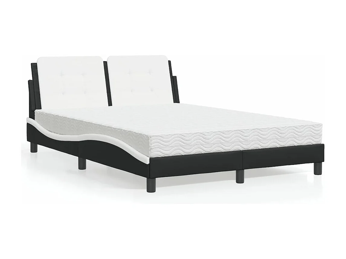 Lit avec matelas noir et blanc 140x200 cm similicuir