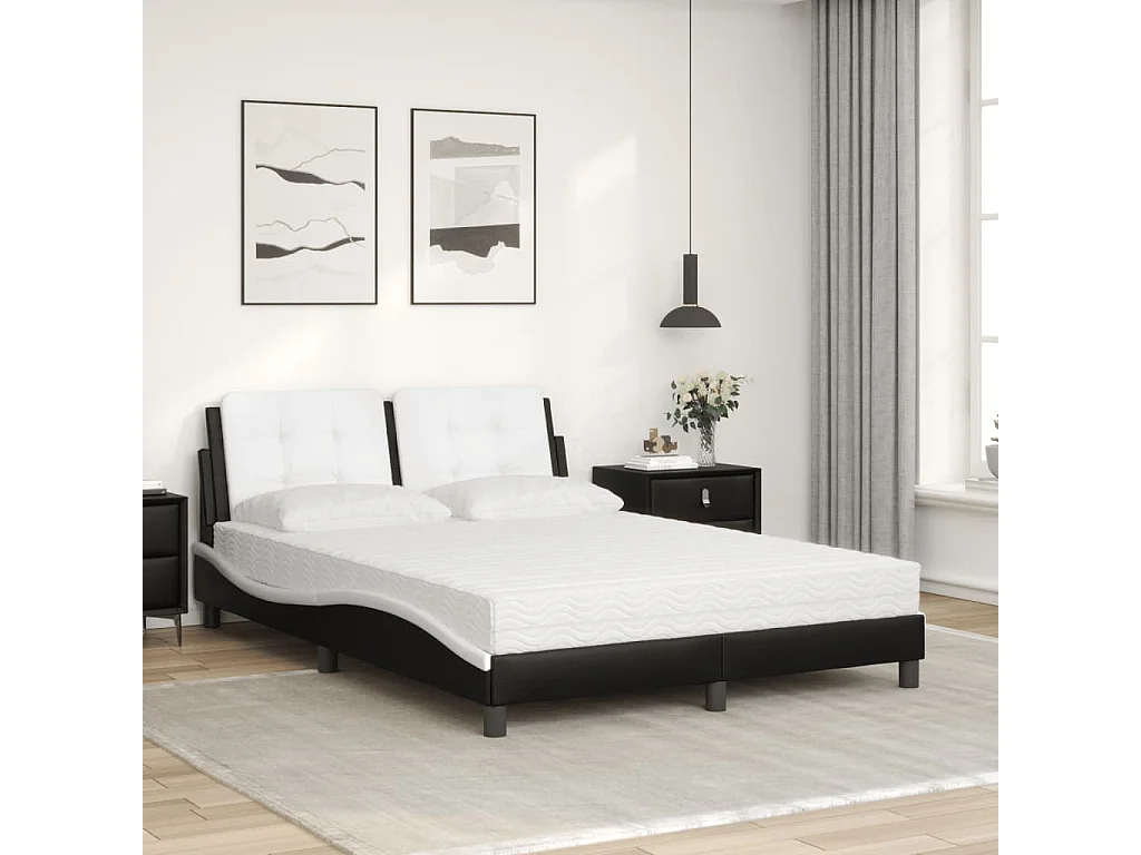 Lit avec matelas noir et blanc 140x200 cm similicuir