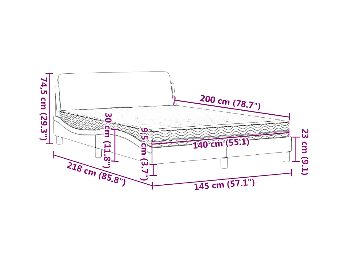 Cama com colchão marrom 140x200 cm couro sintético