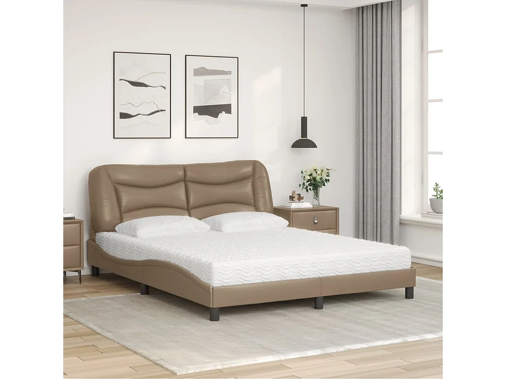 Bett mit Matratze Schwarz und Weiß 80x200 cm Kunstleder