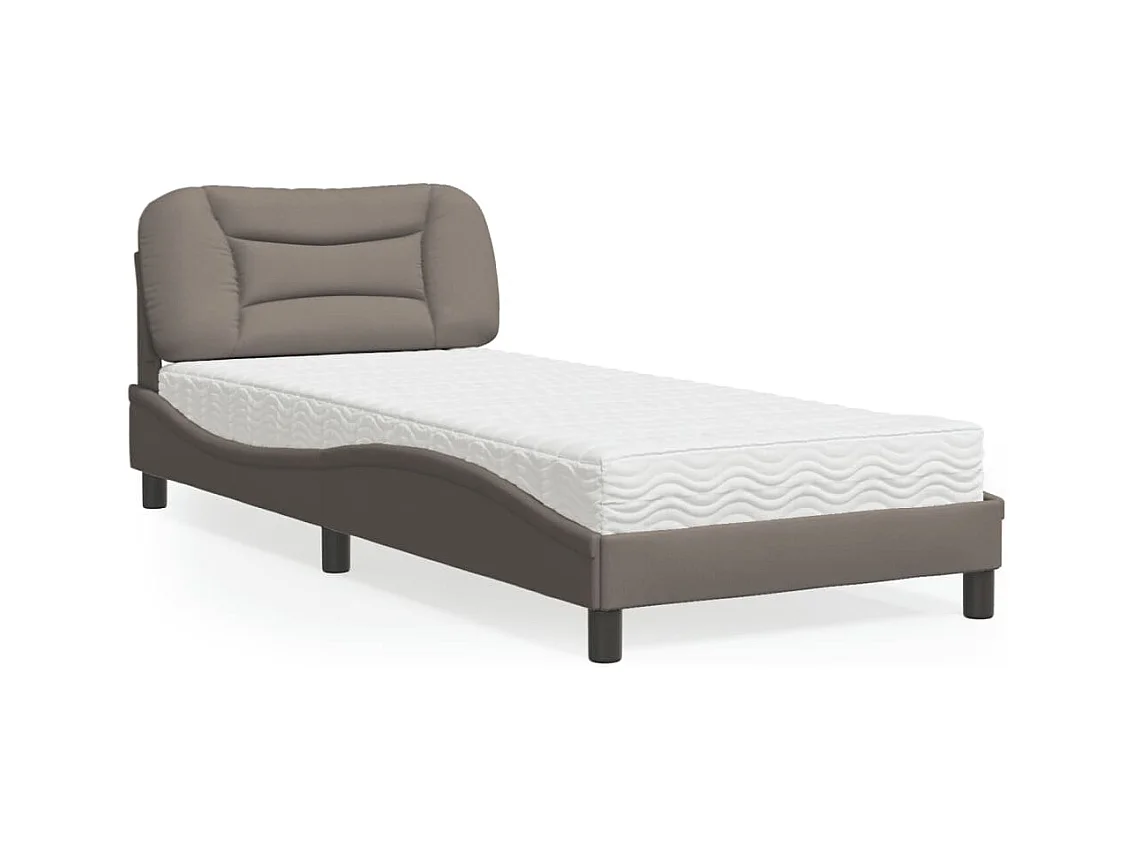 Lit avec matelas taupe 90x190 cm tissu