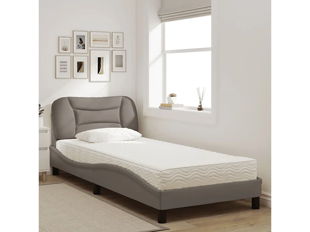 Letto con Materasso Tortora 90x190 cm in Tessuto