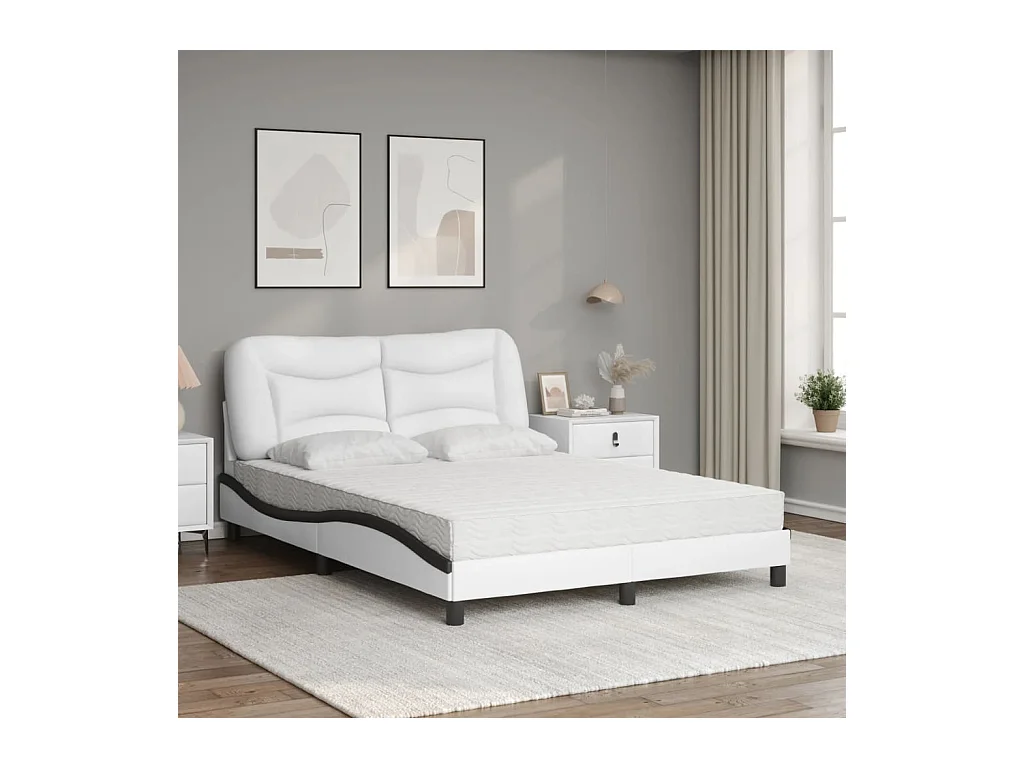 Letto con Materasso Nero e Bianco 120x200 cm in Similpelle