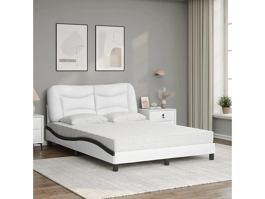Letto con Materasso Nero e Bianco 120x200 cm in Similpelle