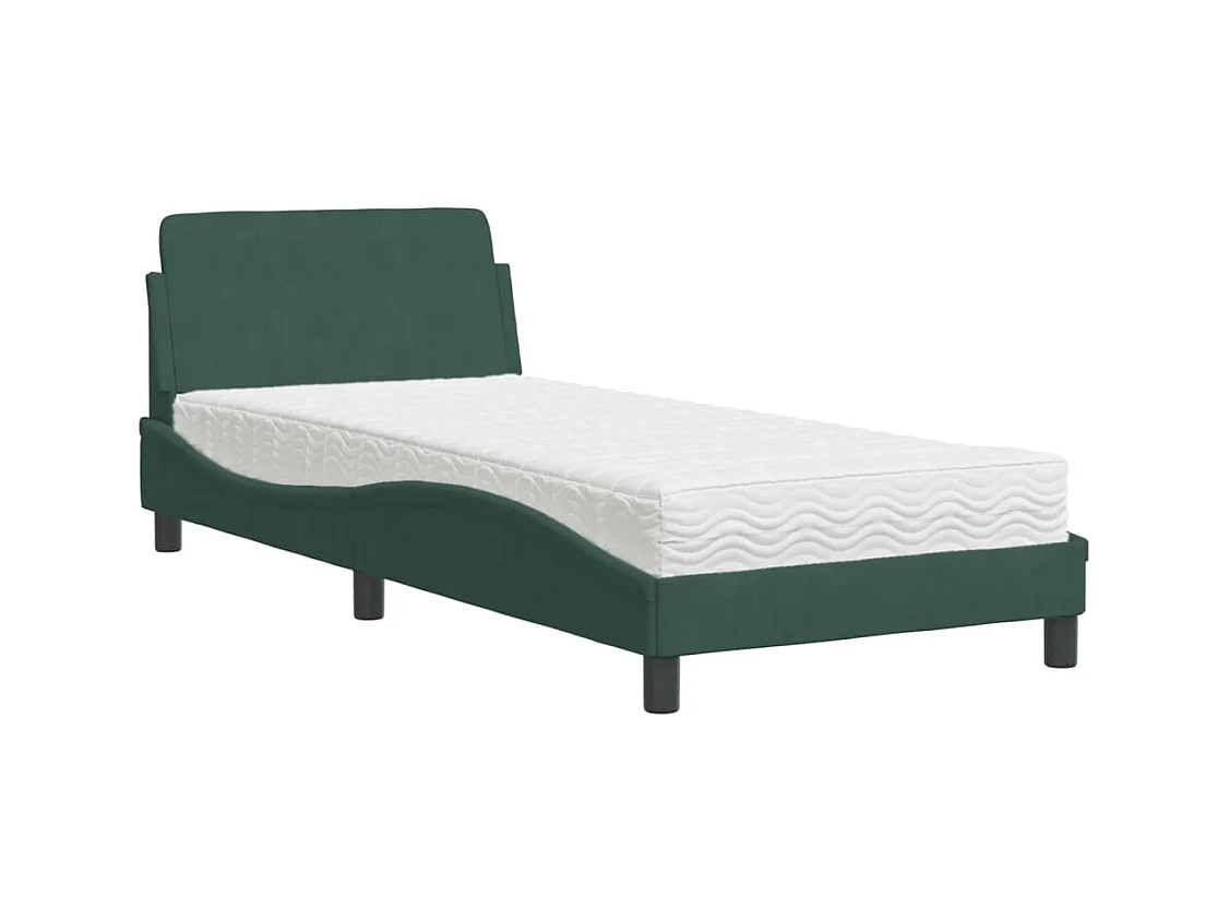 Lit avec matelas vert foncé 90x190 cm velours