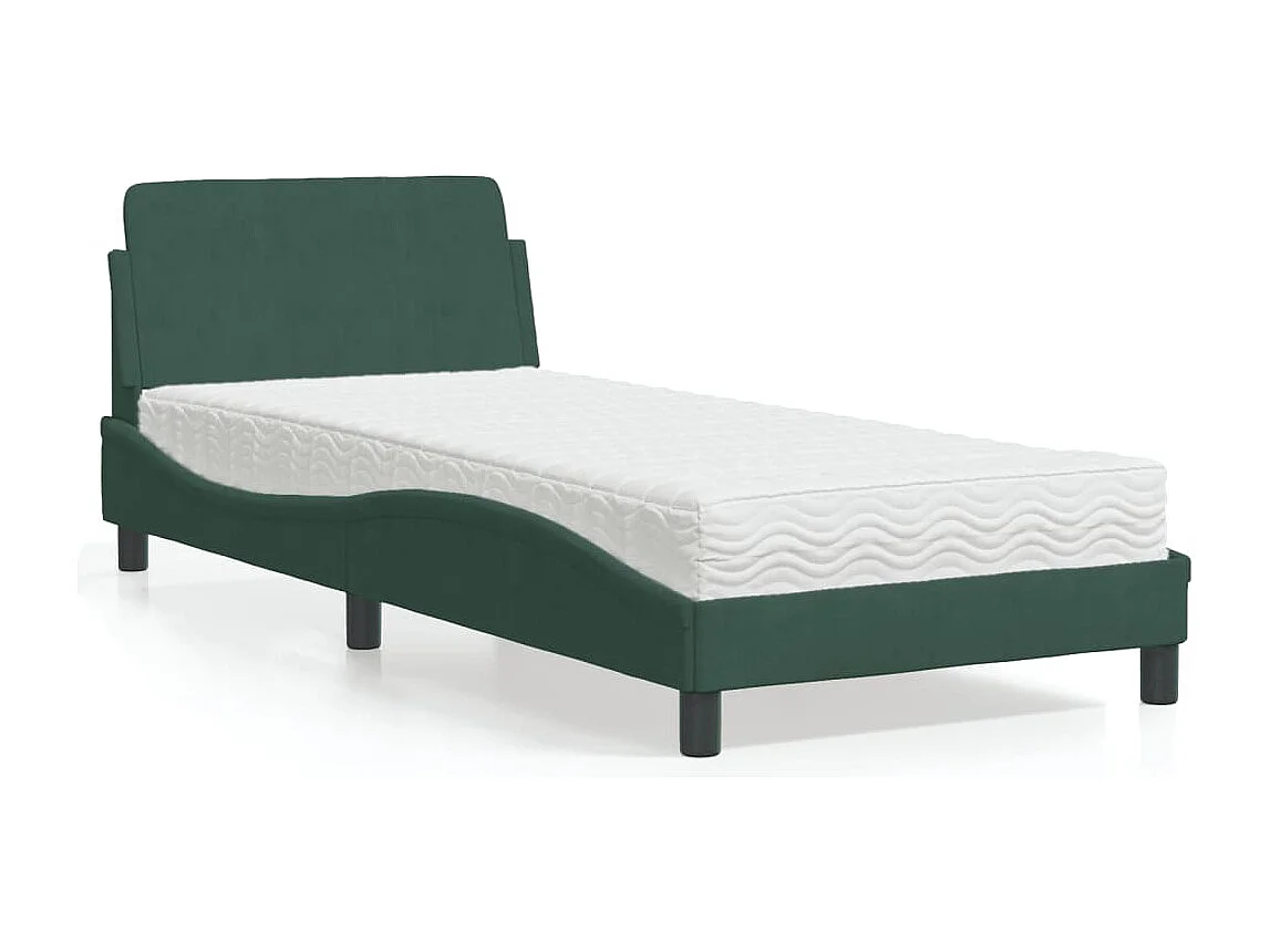 Lit avec matelas vert foncé 90x190 cm velours