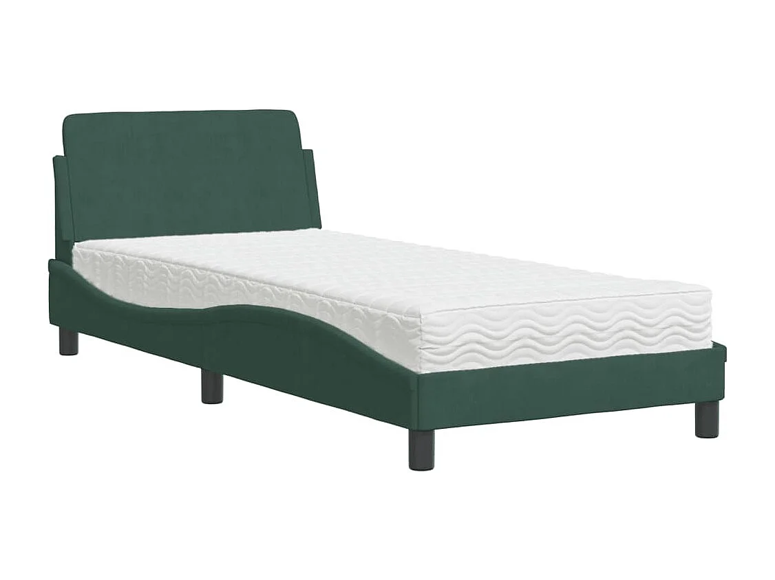 Lit avec matelas vert foncé 90x190 cm velours