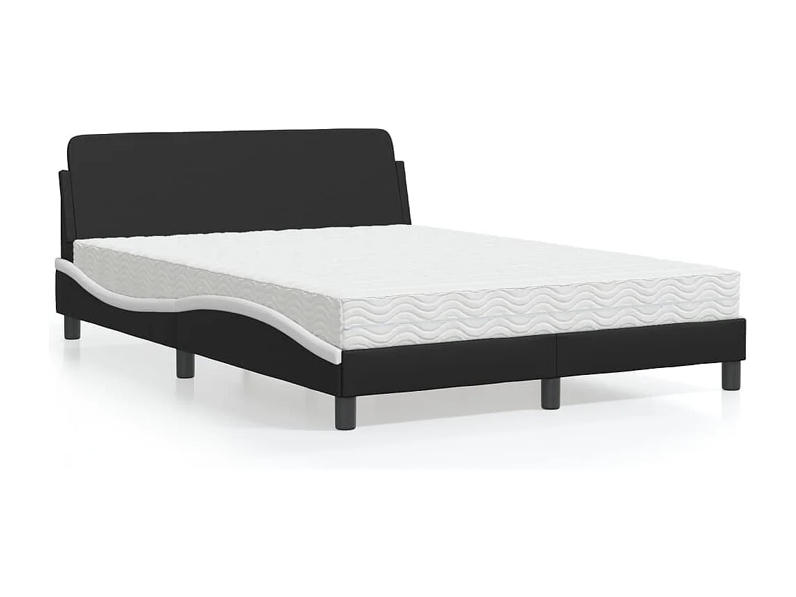 Lit avec matelas noir et blanc 120x200 cm similicuir