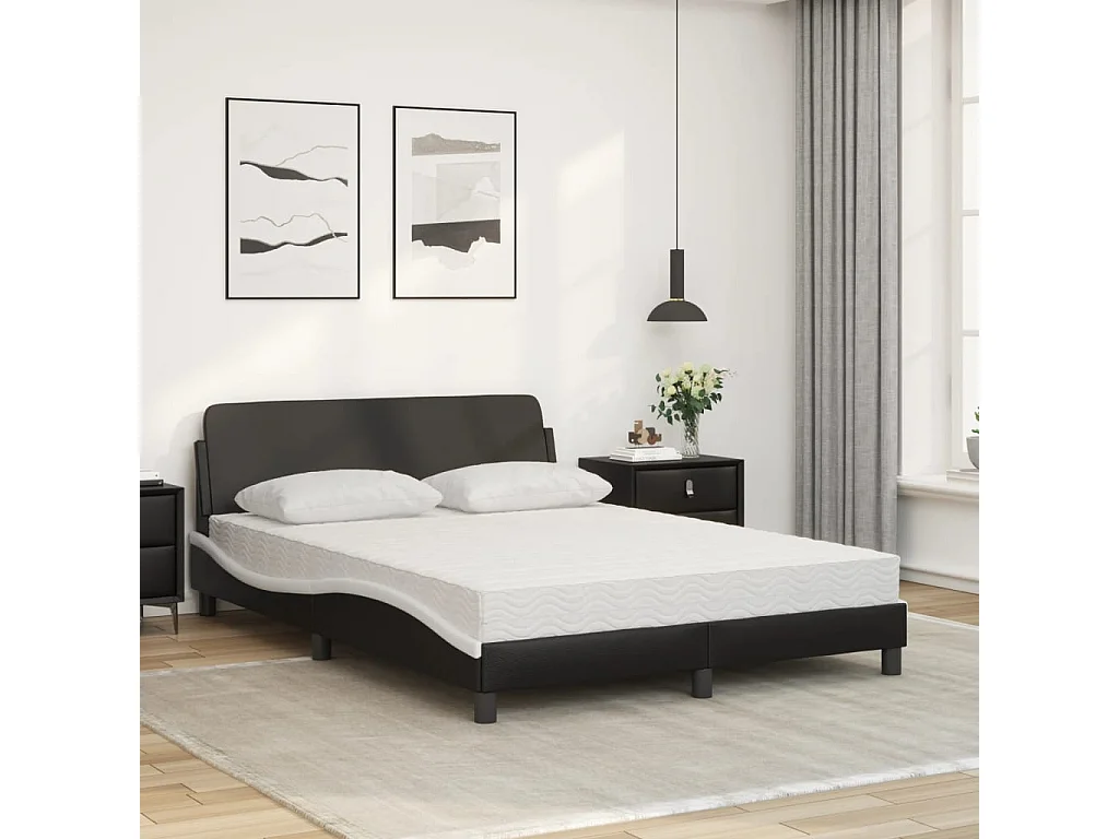 Lit avec matelas noir et blanc 120x200 cm similicuir