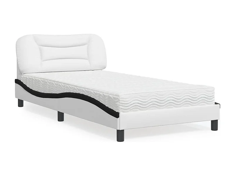 Lit avec matelas blanc et noir 100x200 cm similicuir