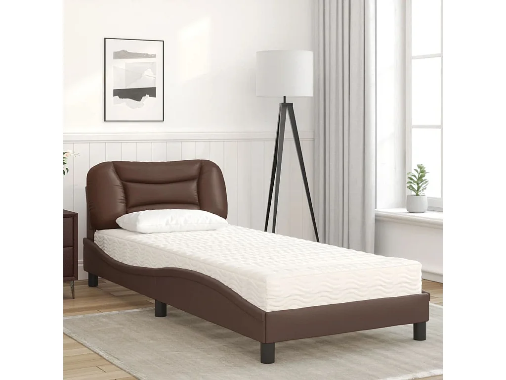Lit avec matelas marron 90x200 cm similicuir