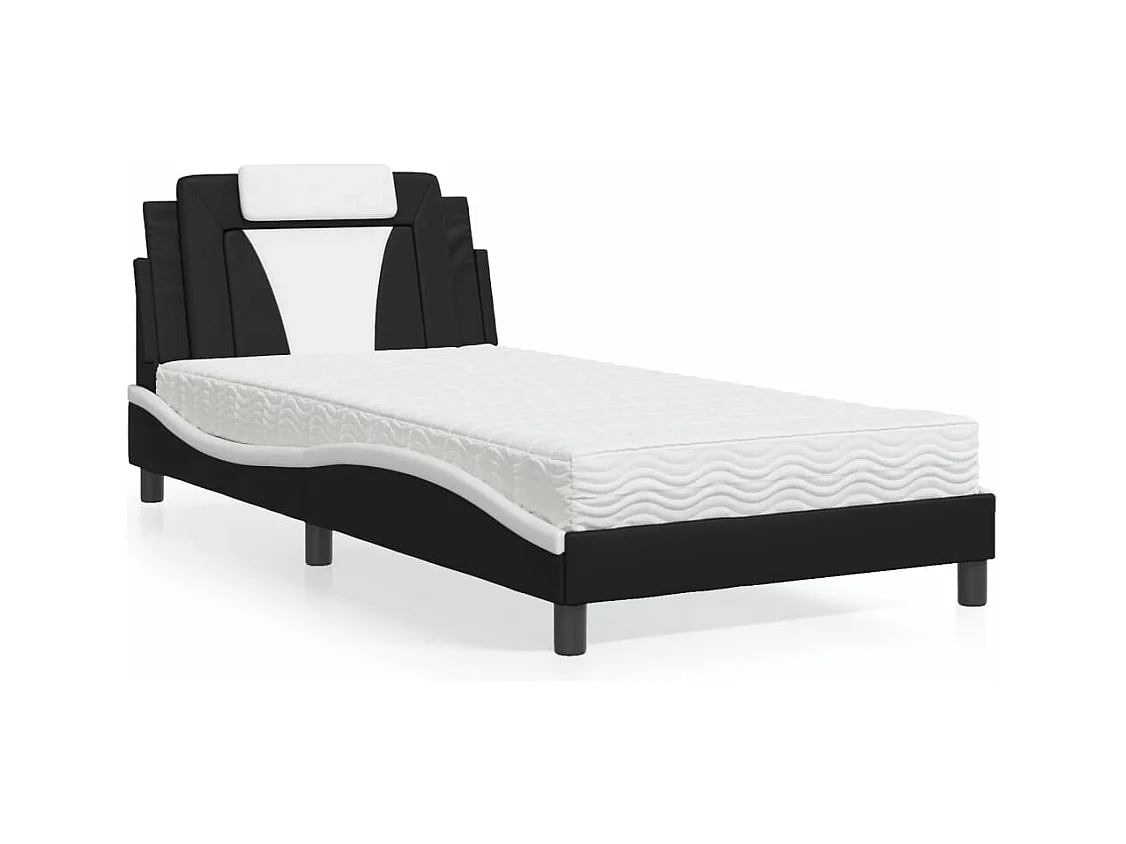 Cama con colchón cuero sintético negro y blanco 100x200 cm