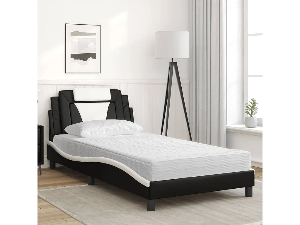 Cama com colchão preto e branco 100x200 cm couro sintético