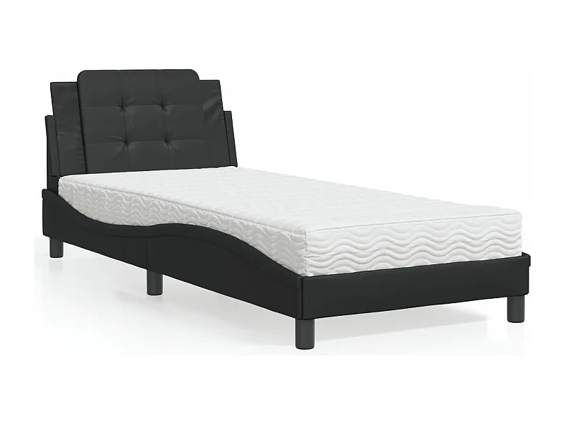 Cama com colchão preto 90x190 cm couro sintético
