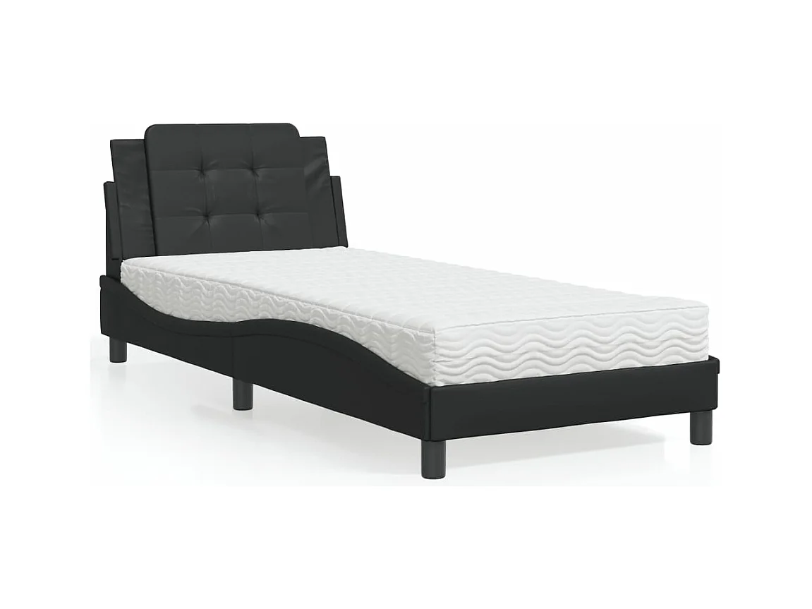 Lit avec matelas noir 90x190 cm similicuir