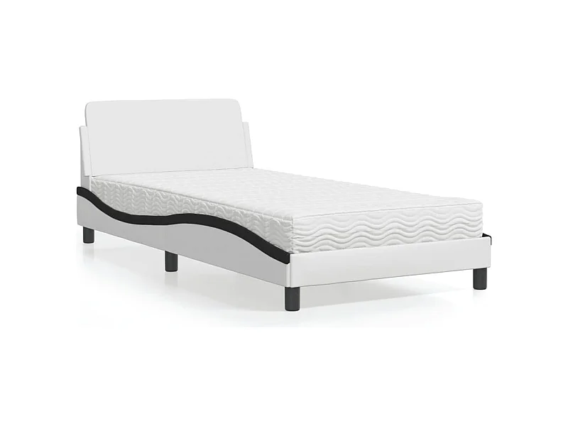 Letto con Materasso Bianco e Nero 100x200 cm in Similpelle