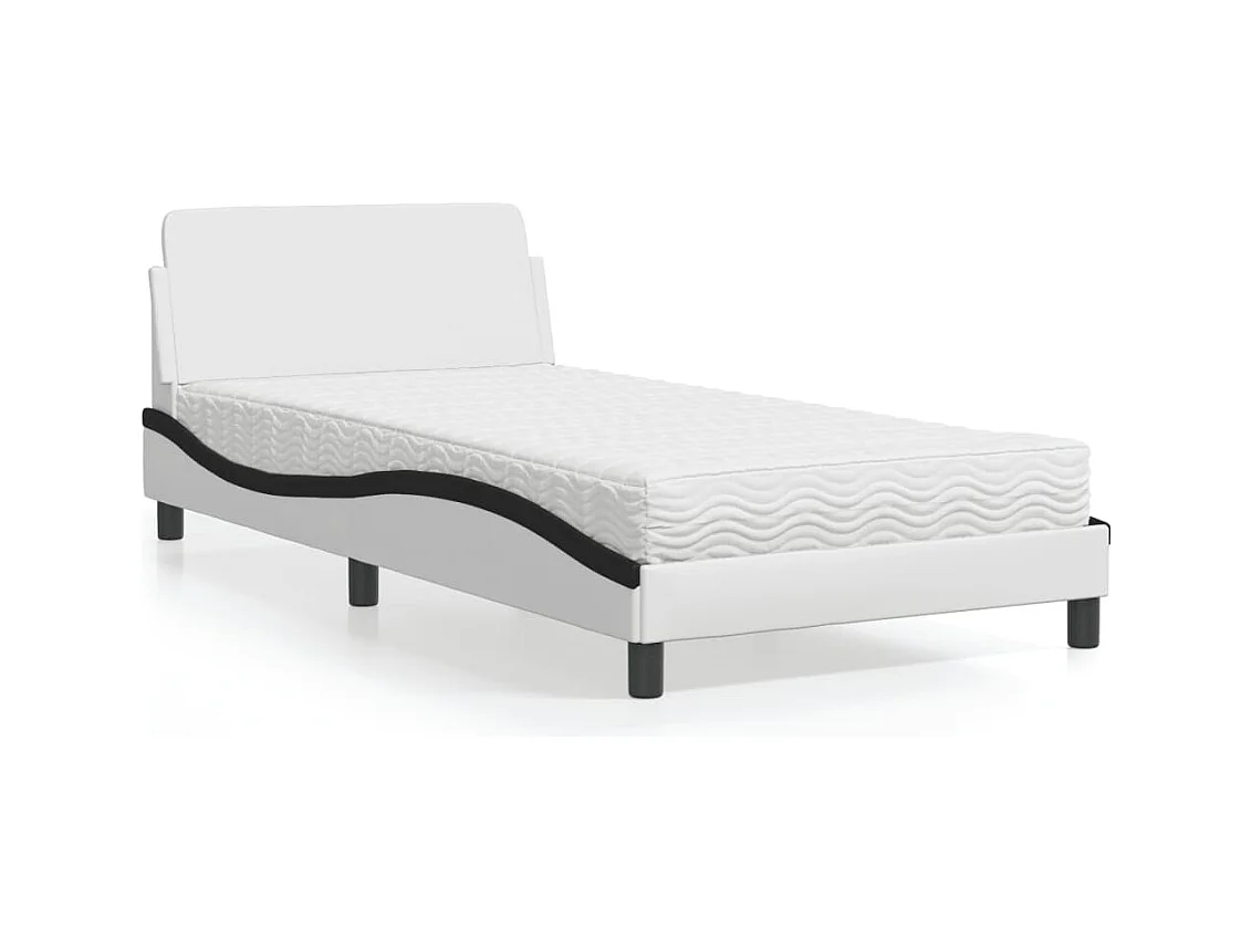 Cama com colchão branco e preto 100x200 cm couro sintético