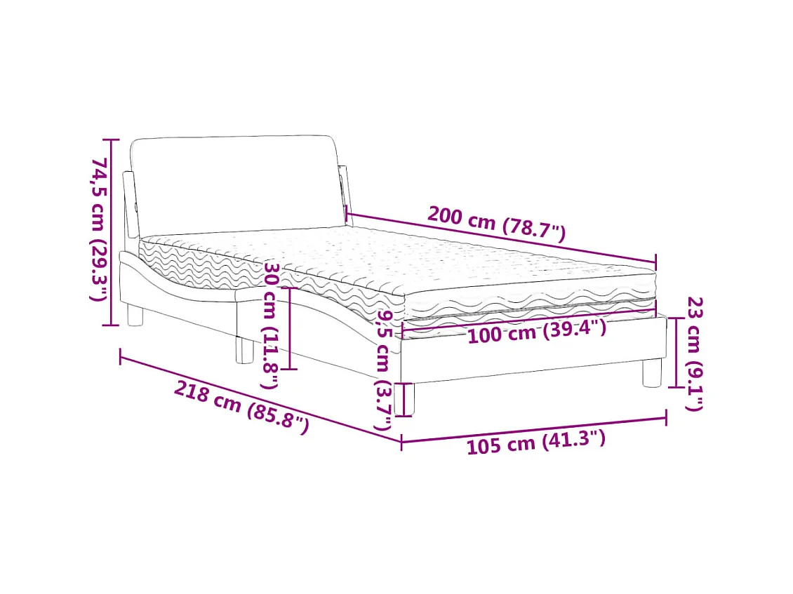 Lit avec matelas blanc et noir 100x200 cm similicuir