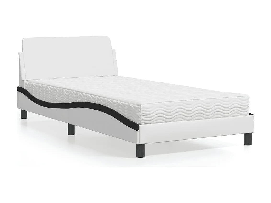 Lit avec matelas blanc et noir 100x200 cm similicuir