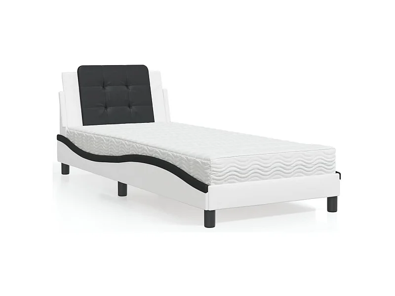Cama com colchão branco e preto 90x200 cm couro sintético