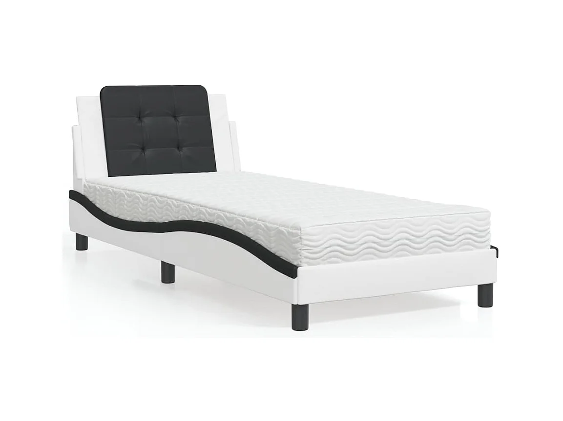 Lit avec matelas blanc et noir 90x200 cm similicuir