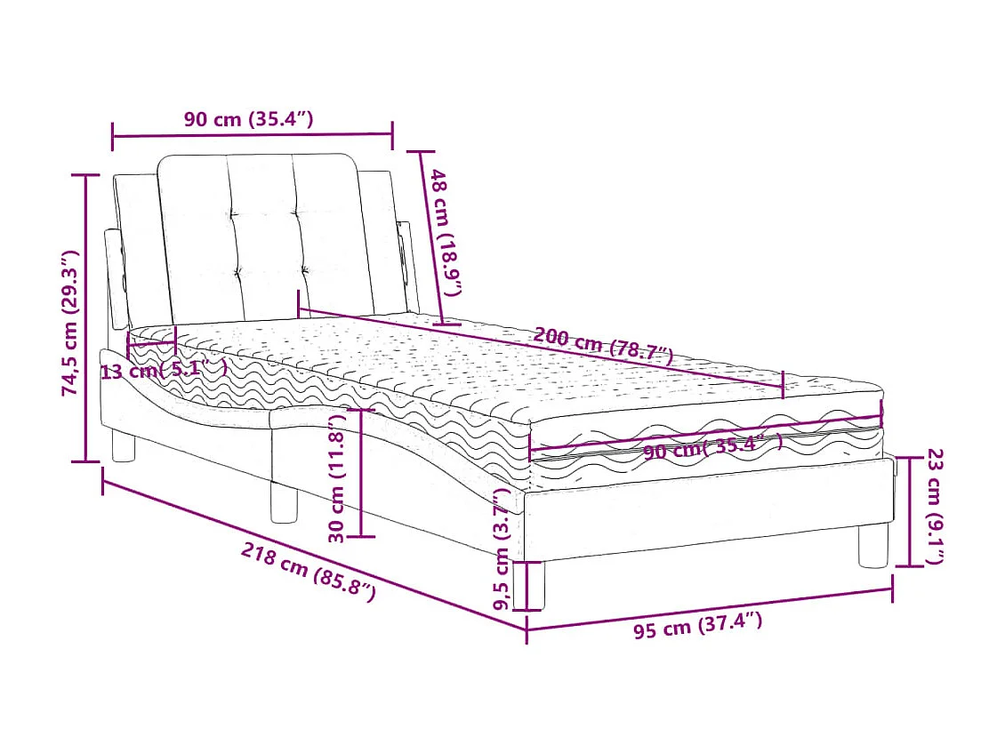 Lit avec matelas blanc et noir 90x200 cm similicuir