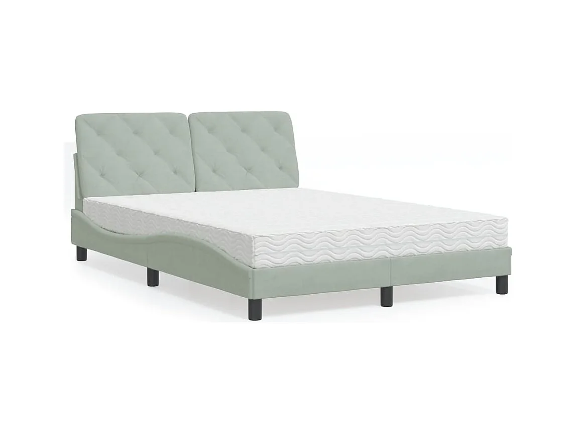 Lit avec matelas gris clair 140x200 cm velours